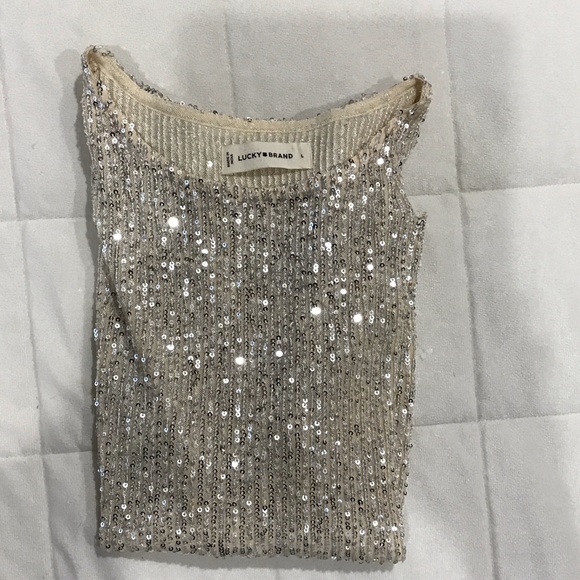 Lucky Brand Shimmering Silver Sequin Top - Picture 6 of 6